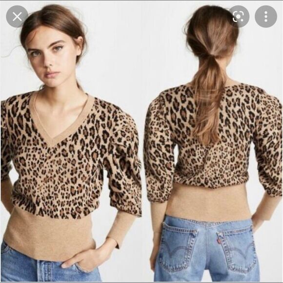 Frame Pullover Sweater Size Small Brown Cheetah Leopard Wool Blend - Picture 3 of 10